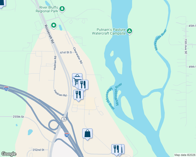 map of restaurants, bars, coffee shops, grocery stores, and more near 4202 Clearwater Road in St. Cloud