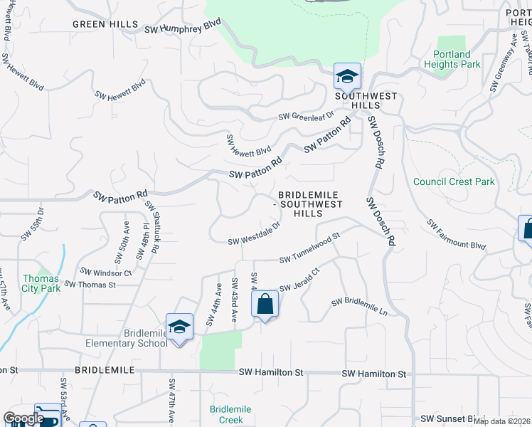 map of restaurants, bars, coffee shops, grocery stores, and more near 4118 Southwest Downs View Court in Portland