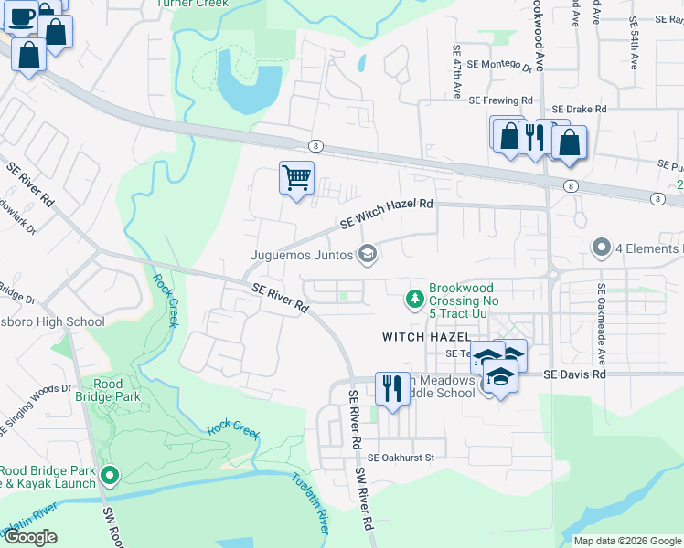map of restaurants, bars, coffee shops, grocery stores, and more near 4136 Southeast Wynnwood Drive in Hillsboro