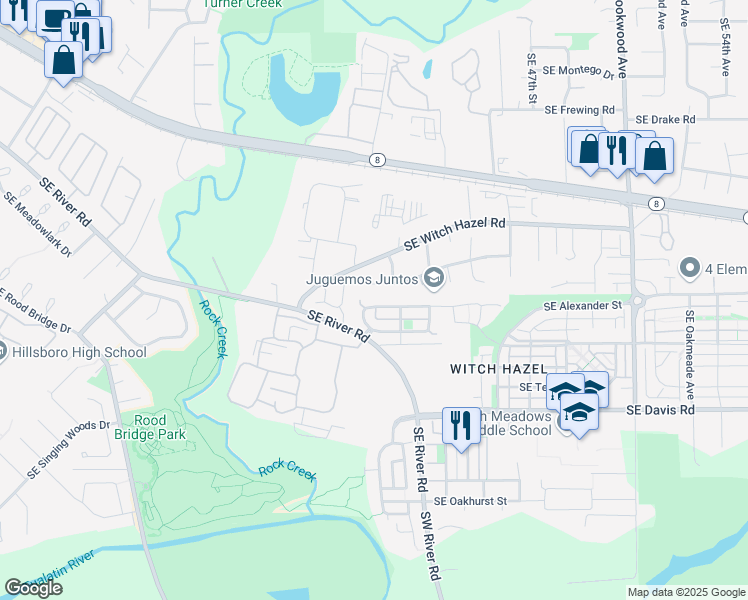 map of restaurants, bars, coffee shops, grocery stores, and more near 3953 Southeast Lone Oak Street in Hillsboro