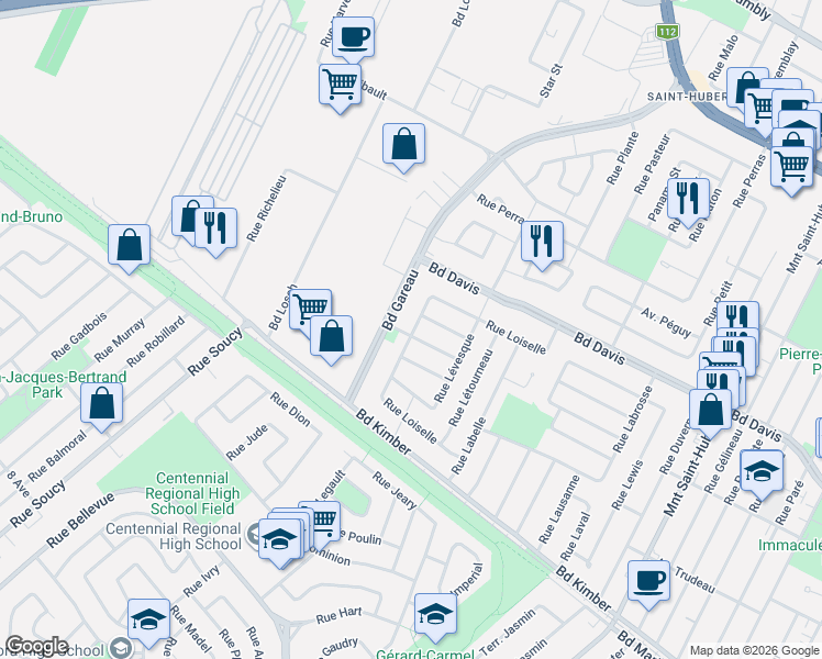 map of restaurants, bars, coffee shops, grocery stores, and more near 3700 Rue Loiselle in Longueuil