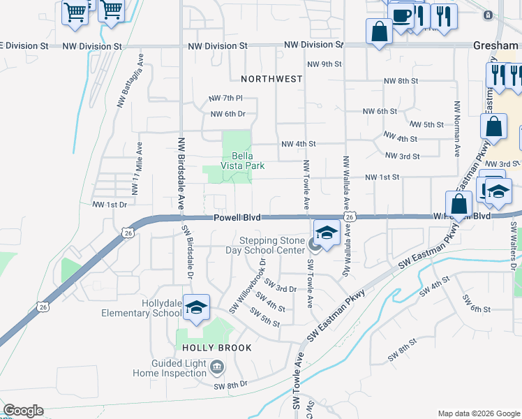 map of restaurants, bars, coffee shops, grocery stores, and more near 51 Northwest Orchard Place in Gresham