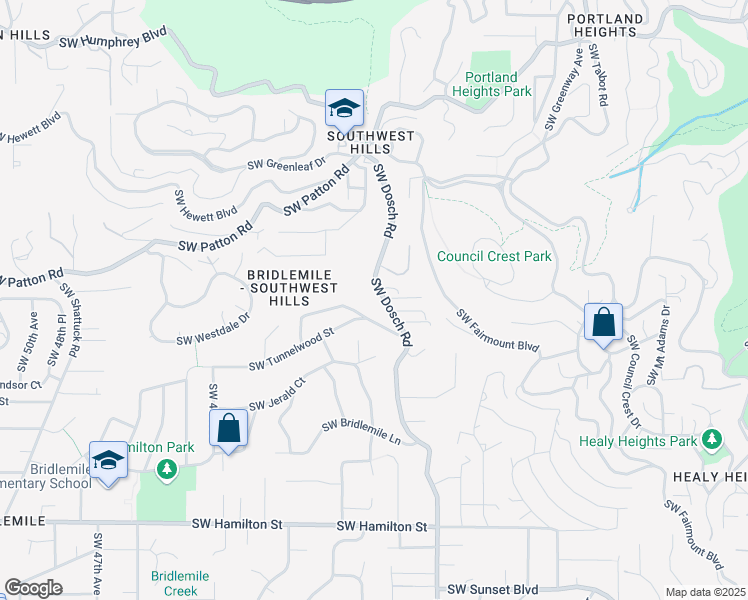 map of restaurants, bars, coffee shops, grocery stores, and more near 3455 Southwest Dosch Road in Portland