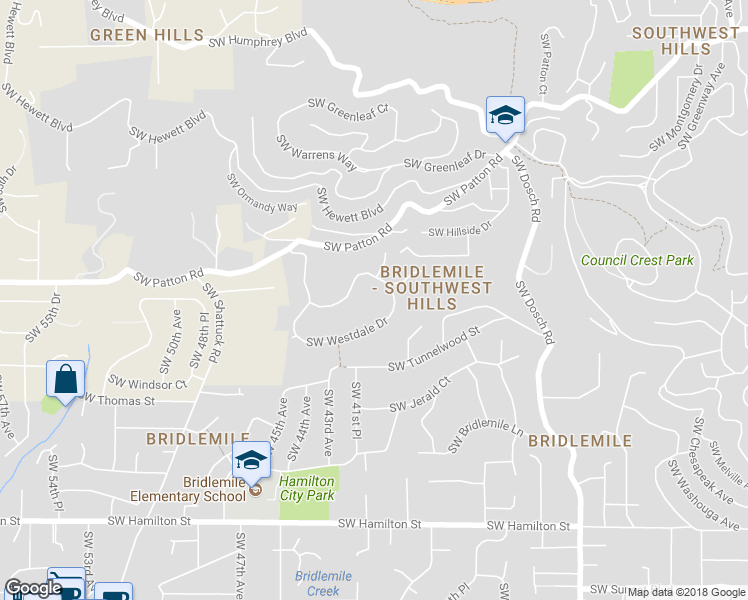 map of restaurants, bars, coffee shops, grocery stores, and more near 4118 Southwest Downs View Court in Portland