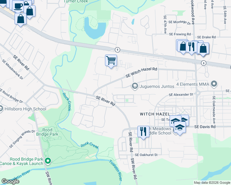 map of restaurants, bars, coffee shops, grocery stores, and more near 4041 Southeast Wynnwood Drive in Hillsboro