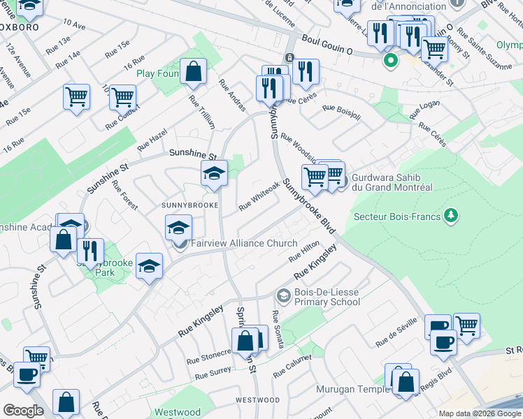 map of restaurants, bars, coffee shops, grocery stores, and more near 72 Rue Maisonneuve in Dollard-des-Ormeaux