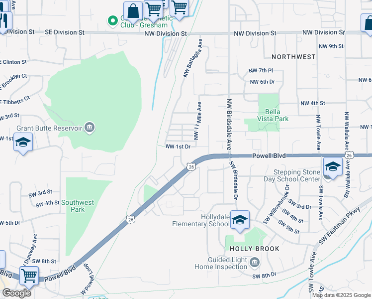 map of restaurants, bars, coffee shops, grocery stores, and more near 2528 Northwest 2nd Terrace in Gresham