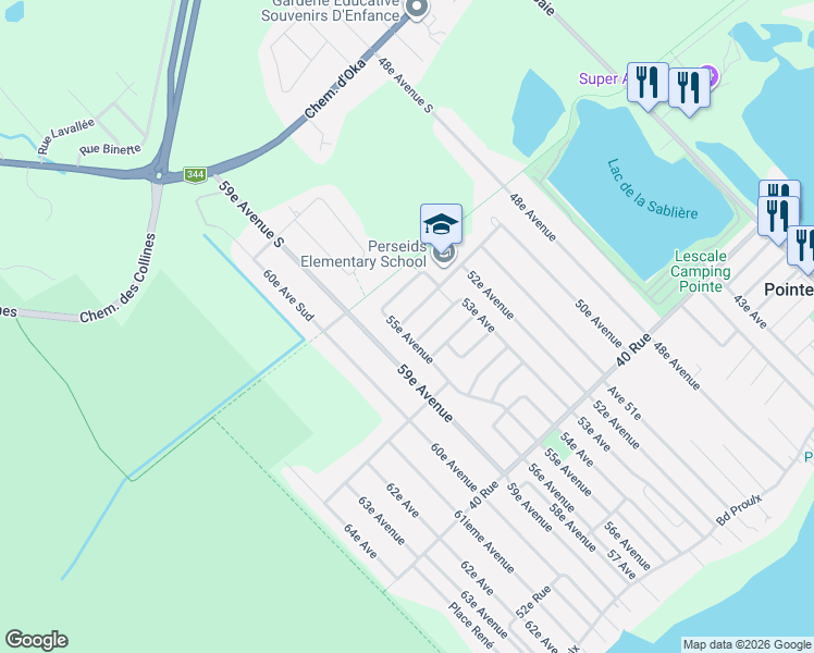 map of restaurants, bars, coffee shops, grocery stores, and more near 1047 Rue Simonne in Pointe-Calumet