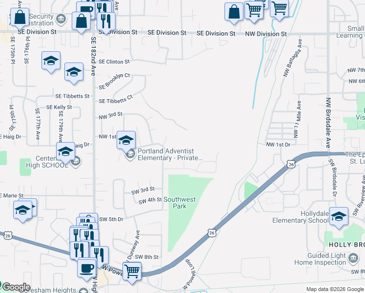 map of restaurants, bars, coffee shops, grocery stores, and more near 65 Southwest Pleasant View Avenue in Gresham