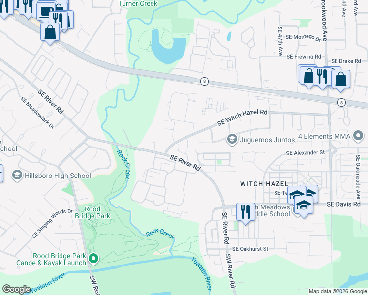 map of restaurants, bars, coffee shops, grocery stores, and more near 2900 Southeast 38th Court in Hillsboro