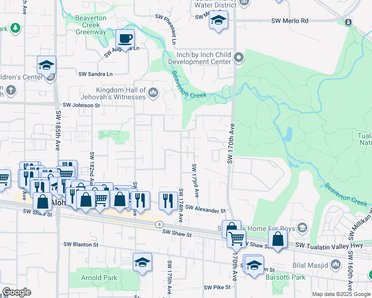 map of restaurants, bars, coffee shops, grocery stores, and more near 3069 Southwest Lanterna Place in Beaverton