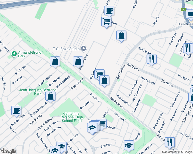 map of restaurants, bars, coffee shops, grocery stores, and more near 3655 Boulevard Losch in Saint-Hubert