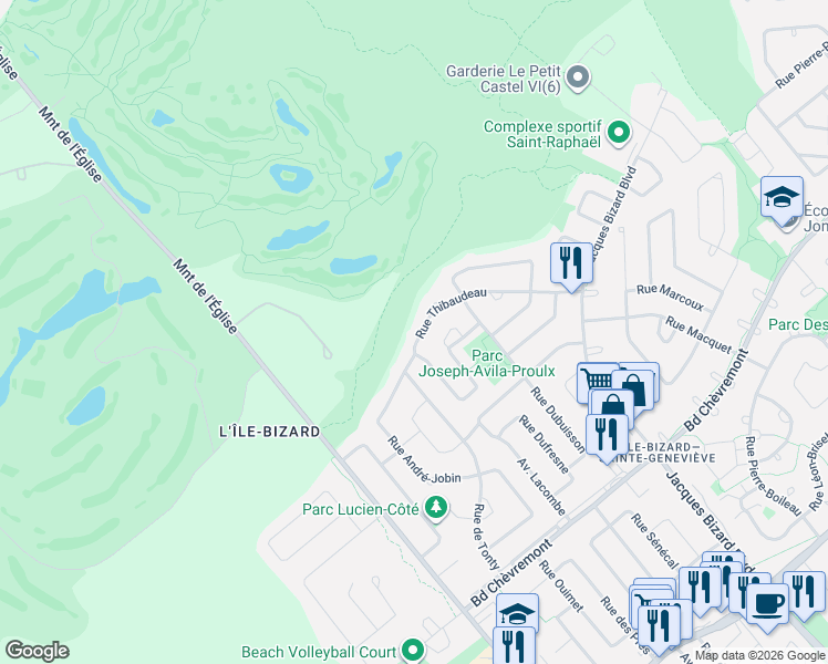 map of restaurants, bars, coffee shops, grocery stores, and more near 874 Rue Thibaudeau in Montréal