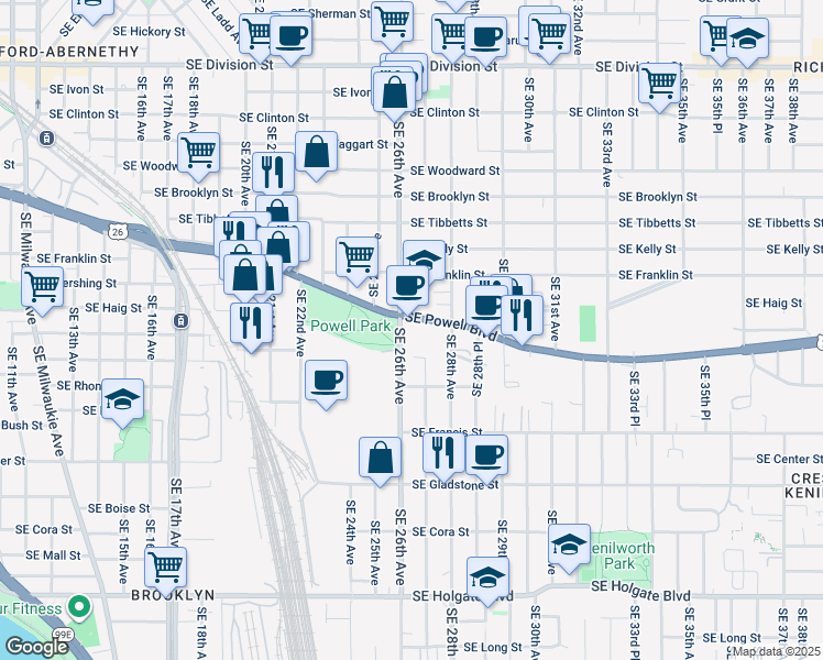 map of restaurants, bars, coffee shops, grocery stores, and more near 2628 U.S. 26 in Portland