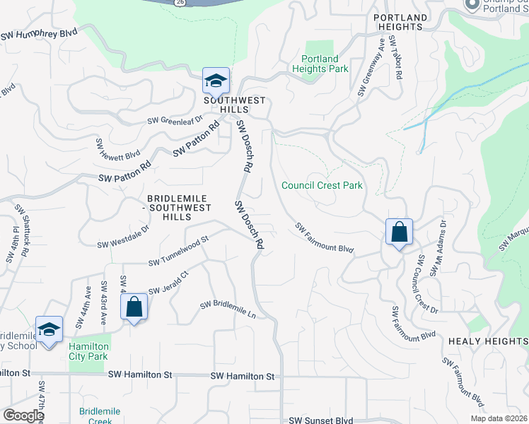 map of restaurants, bars, coffee shops, grocery stores, and more near 3459 Southwest Doschview Court in Portland