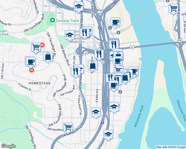 map of restaurants, bars, coffee shops, grocery stores, and more near in Portland