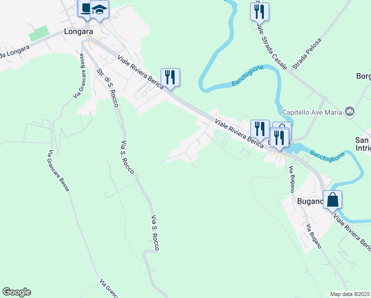 map of restaurants, bars, coffee shops, grocery stores, and more near 45 Strada Monte Grande in Vicenza