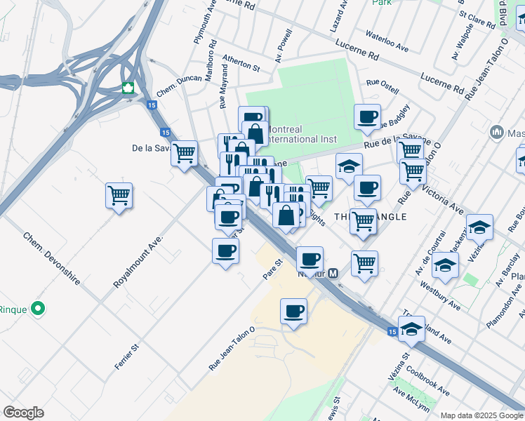 map of restaurants, bars, coffee shops, grocery stores, and more near in Montreal