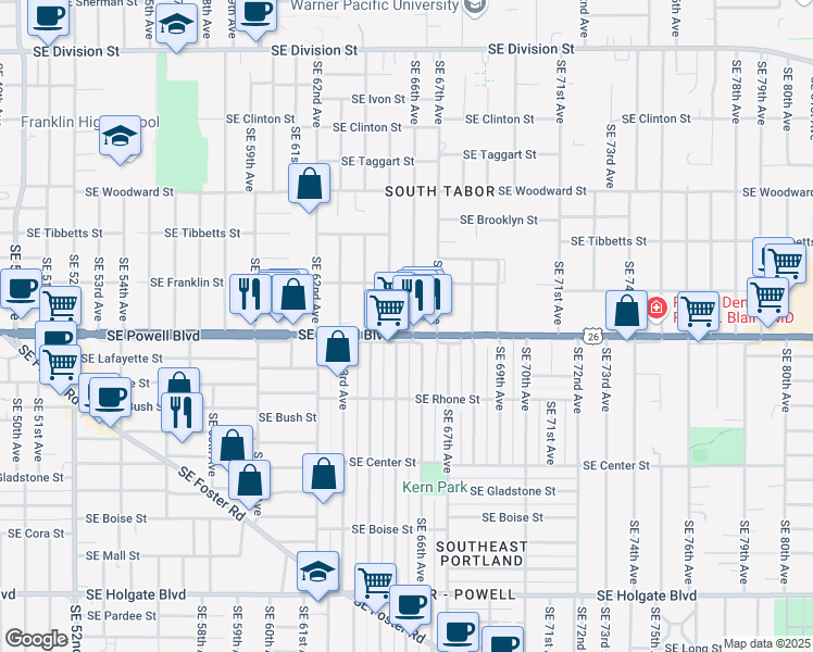 map of restaurants, bars, coffee shops, grocery stores, and more near in Portland