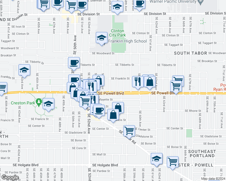 map of restaurants, bars, coffee shops, grocery stores, and more near in Portland
