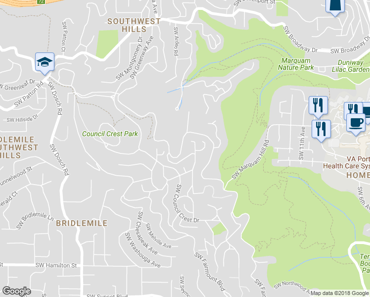 map of restaurants, bars, coffee shops, grocery stores, and more near 3544 Southwest Gale Avenue in Portland