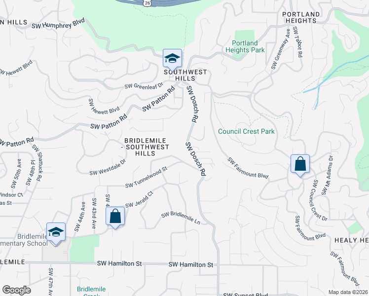 map of restaurants, bars, coffee shops, grocery stores, and more near 3455 Southwest Dosch Road in Portland