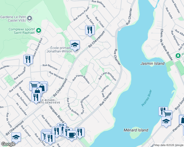 map of restaurants, bars, coffee shops, grocery stores, and more near 378 Place Desmarest in Montréal