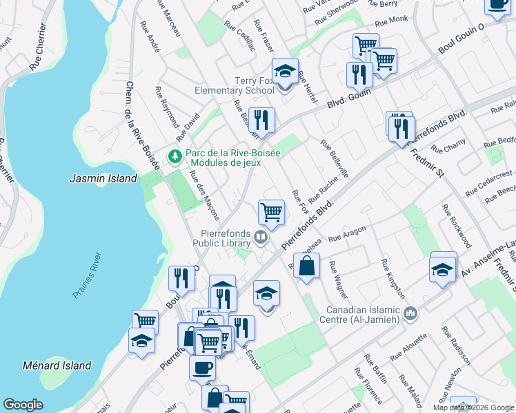 map of restaurants, bars, coffee shops, grocery stores, and more near 4946 Rue Richmond in Montréal