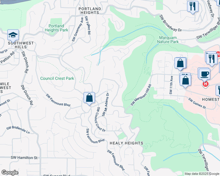 map of restaurants, bars, coffee shops, grocery stores, and more near 3502 Southwest Gale Avenue in Portland