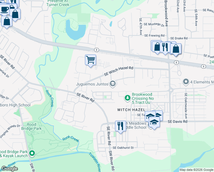 map of restaurants, bars, coffee shops, grocery stores, and more near 4136 Southeast Wynnwood Drive in Hillsboro