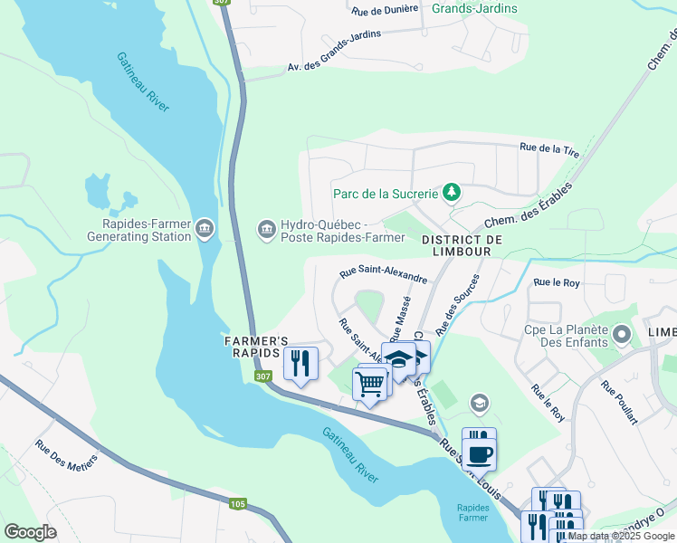 map of restaurants, bars, coffee shops, grocery stores, and more near 51 Rue Saint-Alexandre in Gatineau