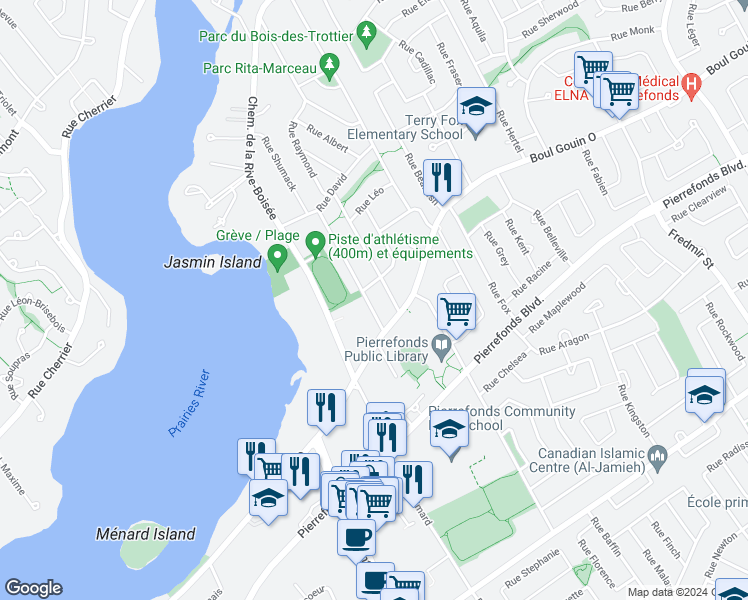 map of restaurants, bars, coffee shops, grocery stores, and more near 5315 Rue des Maçons in Montréal