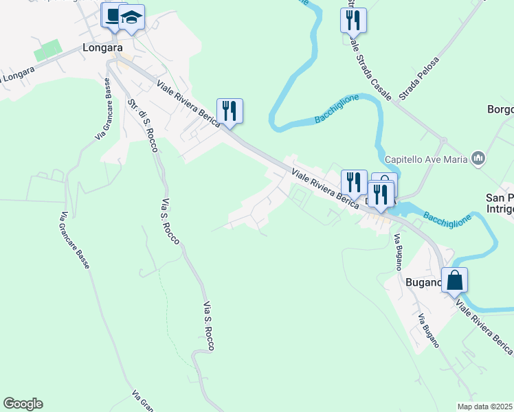 map of restaurants, bars, coffee shops, grocery stores, and more near 45 Strada Monte Grande in Vicenza