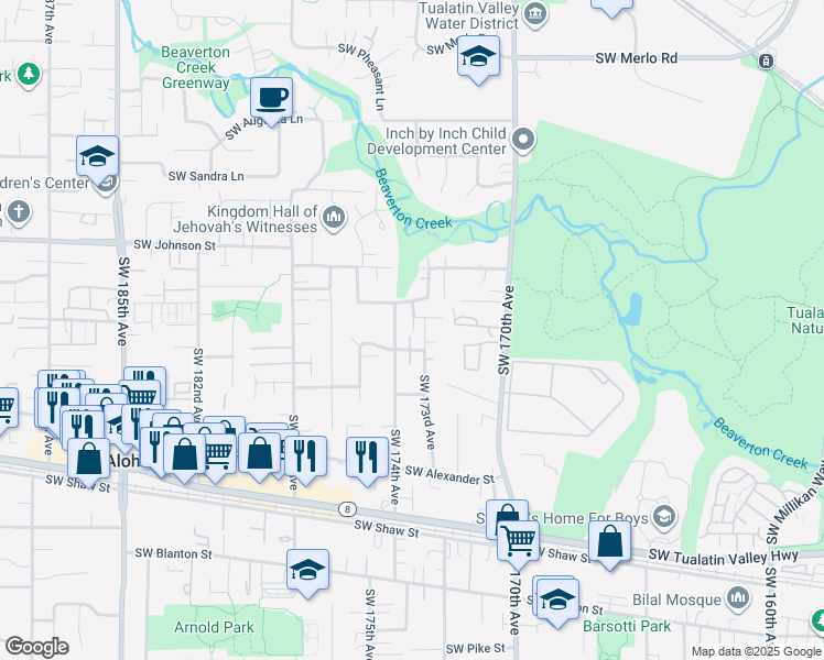 map of restaurants, bars, coffee shops, grocery stores, and more near 3030 Southwest 174th Avenue in Beaverton