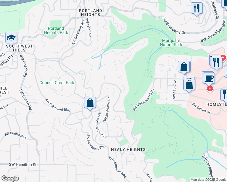 map of restaurants, bars, coffee shops, grocery stores, and more near 3500 Southwest Gale Avenue in Portland