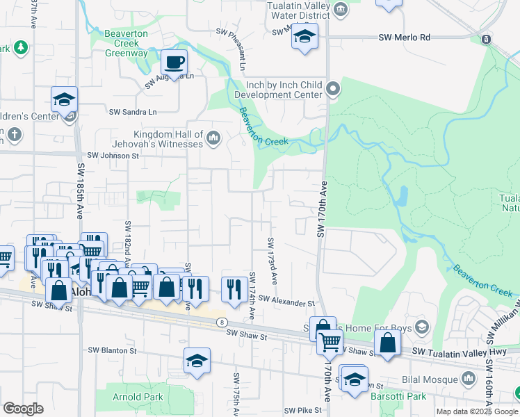 map of restaurants, bars, coffee shops, grocery stores, and more near 3037 Southwest Sherman Place in Beaverton