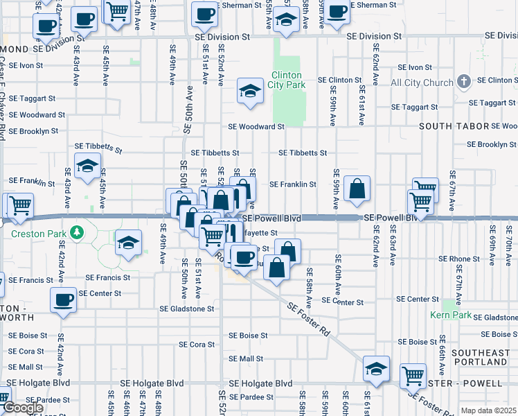 map of restaurants, bars, coffee shops, grocery stores, and more near in Portland