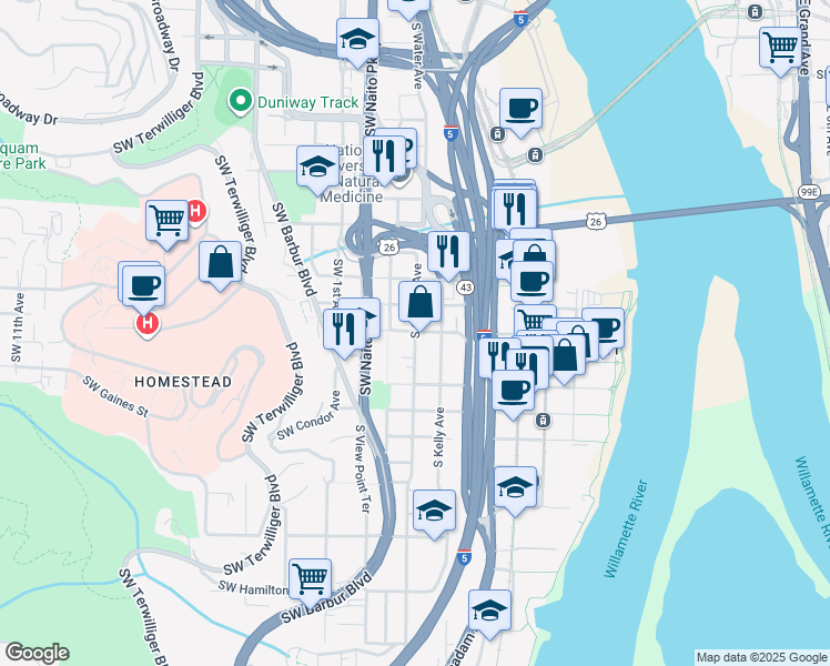 map of restaurants, bars, coffee shops, grocery stores, and more near in Portland