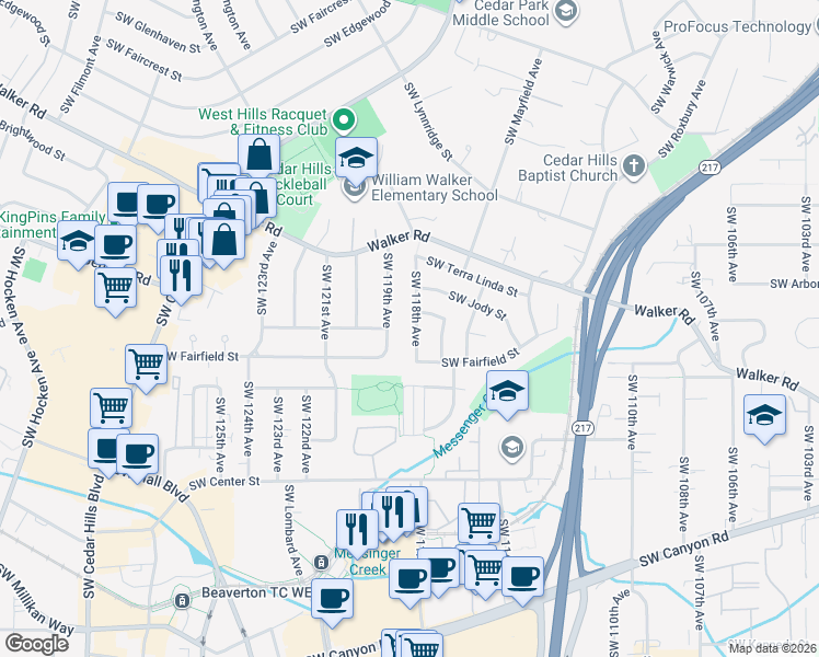 map of restaurants, bars, coffee shops, grocery stores, and more near 3060 Southwest 118th Avenue in Beaverton