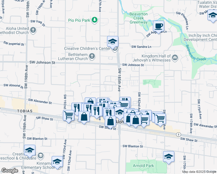map of restaurants, bars, coffee shops, grocery stores, and more near 18653 Southwest Cascade Drive in Aloha