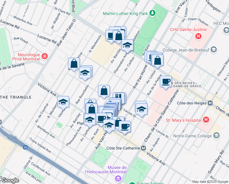 map of restaurants, bars, coffee shops, grocery stores, and more near 4362 Avenue Carlton in Montréal