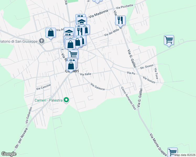map of restaurants, bars, coffee shops, grocery stores, and more near 30 Via Michelangelo Buonarroti in Cameri