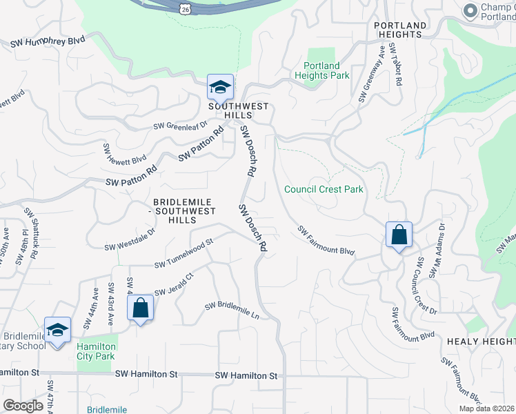 map of restaurants, bars, coffee shops, grocery stores, and more near 3459 Southwest Doschview Court in Portland