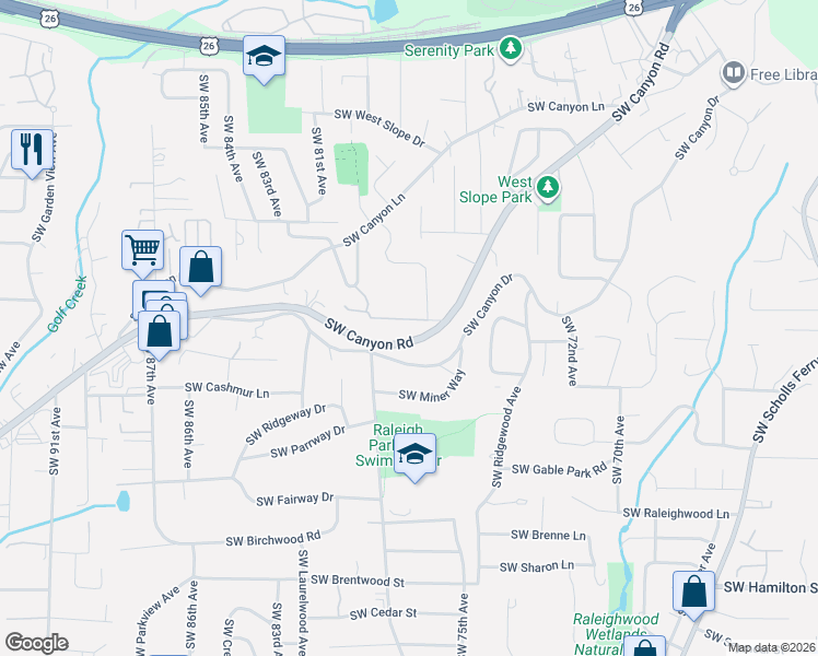 map of restaurants, bars, coffee shops, grocery stores, and more near 7750 Southwest Linden Road in Portland
