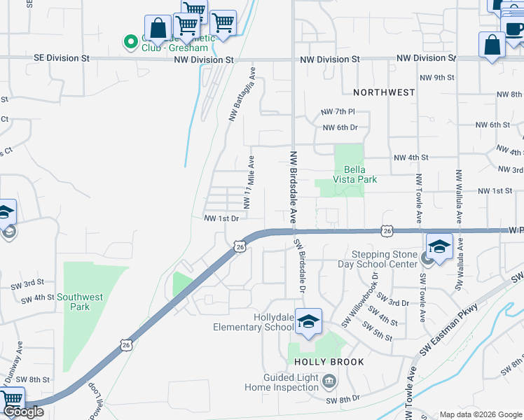 map of restaurants, bars, coffee shops, grocery stores, and more near 154 Northwest 11 Mile Avenue in Gresham