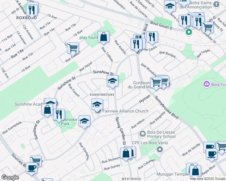 map of restaurants, bars, coffee shops, grocery stores, and more near 260 Rue Spring Garden in Dollard-des-Ormeaux
