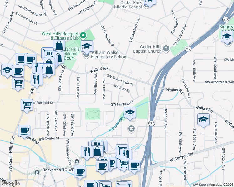 map of restaurants, bars, coffee shops, grocery stores, and more near 3045 Southwest 116th Avenue in Beaverton