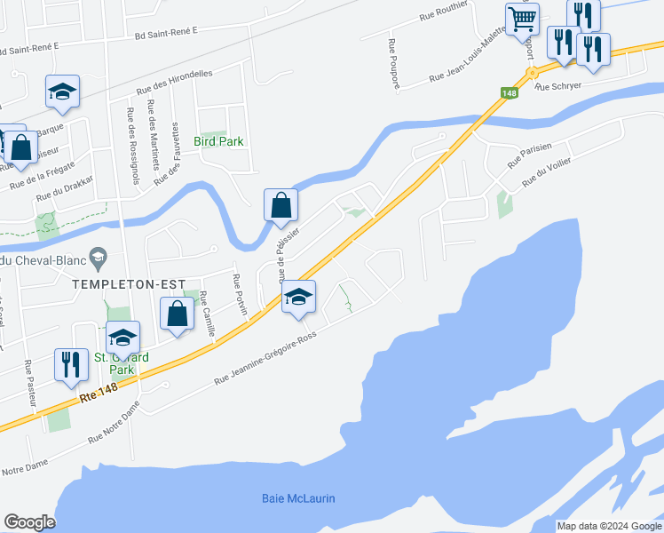 map of restaurants, bars, coffee shops, grocery stores, and more near 1490 Boulevard Maloney Est in Gatineau