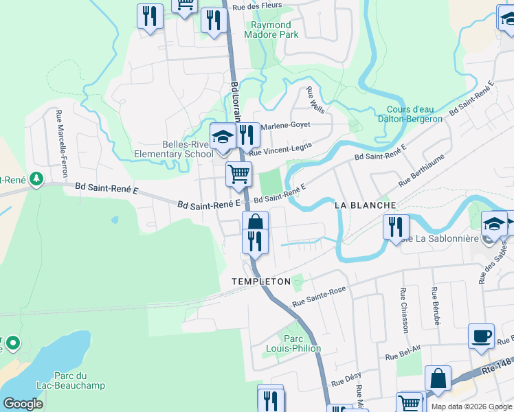 map of restaurants, bars, coffee shops, grocery stores, and more near 868 Boulevard Saint-René Est in Gatineau