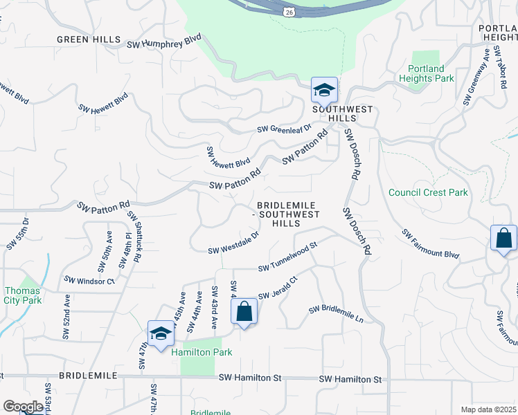 map of restaurants, bars, coffee shops, grocery stores, and more near 4001 Southwest Downs View Court in Portland